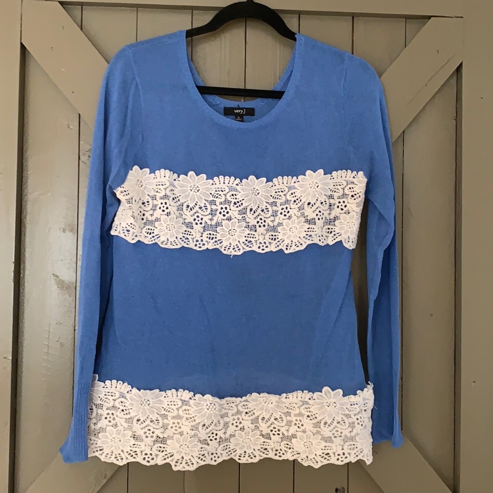 Very J Sweater with Lace Appliqué Details
